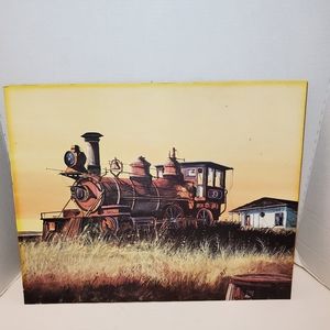 Vintage Train Painting Reprint Old #9 Steam Rusting Away Outside Of A Station